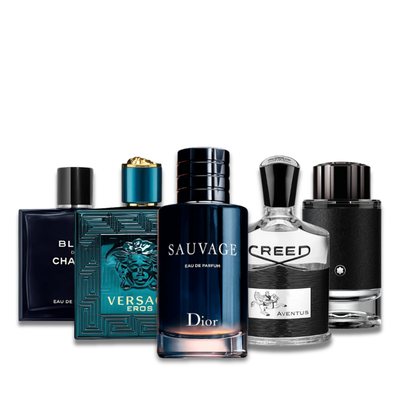 Zestaw 5 perfum: Creed AVENTUS, BLEU DE CHANEL, Dior SAUVAGE, Versace EROS, Montlanc EXPLORER 100ml