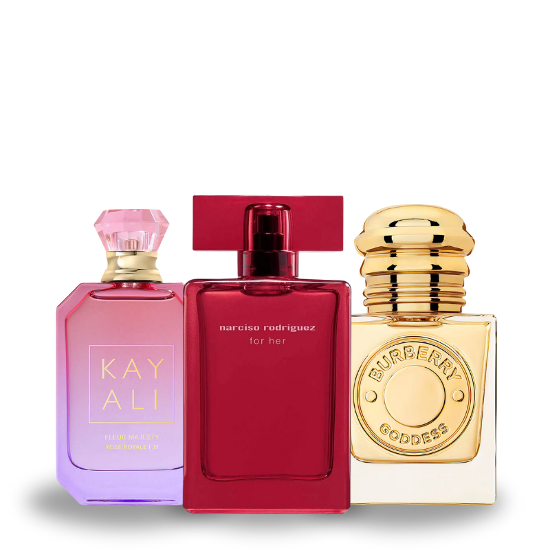 Zestaw 3 perfum: KayAli Fleur Majesty Rosy Royale 31, Narciso Rodriguez For Her, Burberry Goddess 100ml
