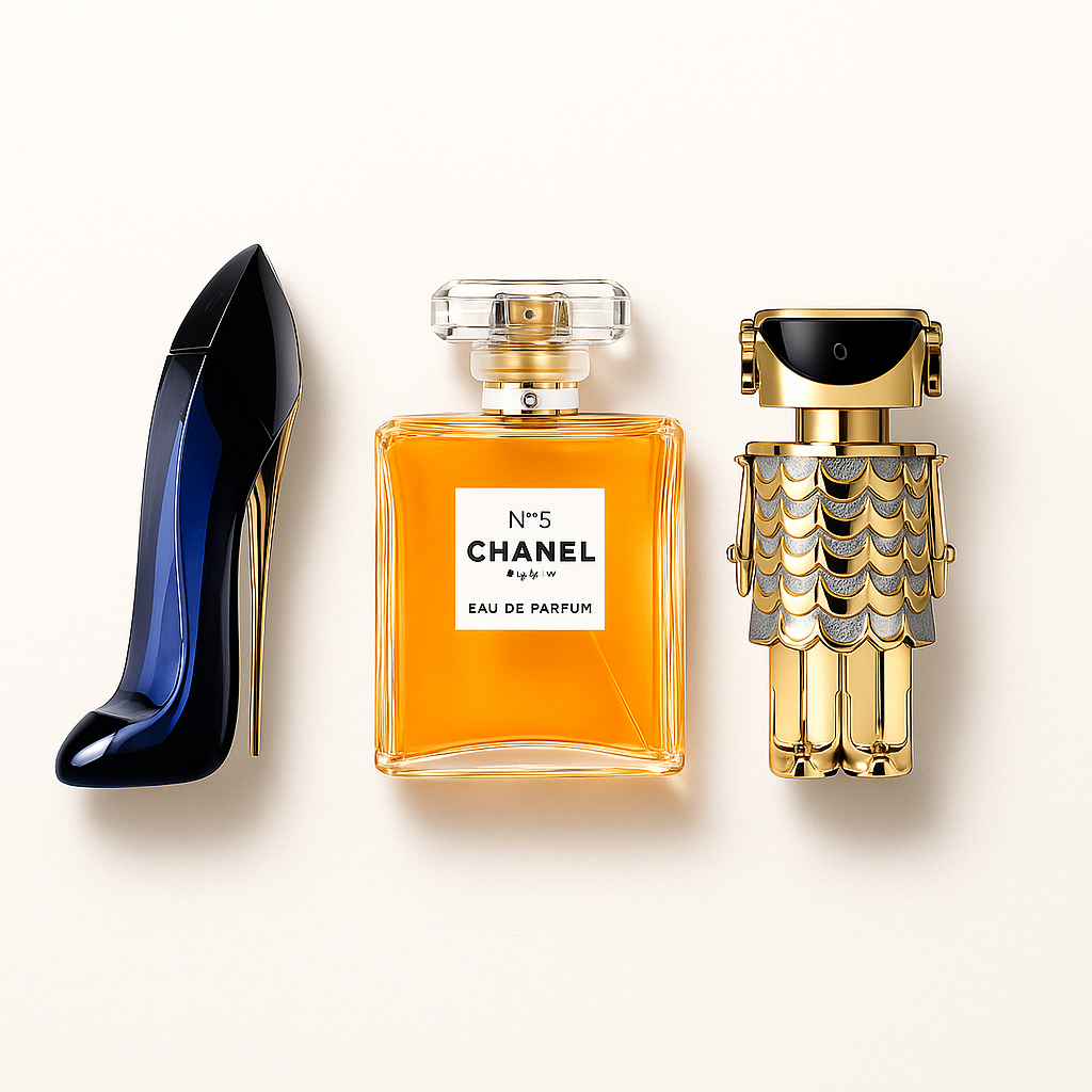 Zestaw 3 perfum: Carolina Herrera GOOD GIRL, Chanel Nº5, Paco Rabanne FAME