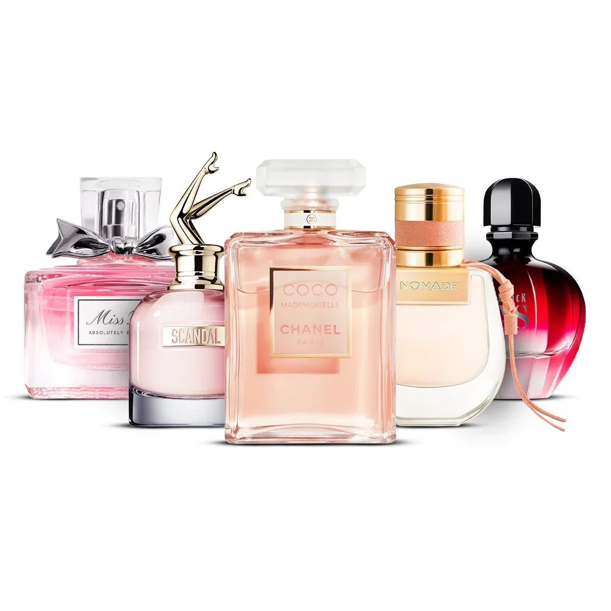 Zestaw 5 perfum: Miss Dior Blooming Bouquet,  Scandal, Coco Mademoiselle, Nomade, Black XS 100ml