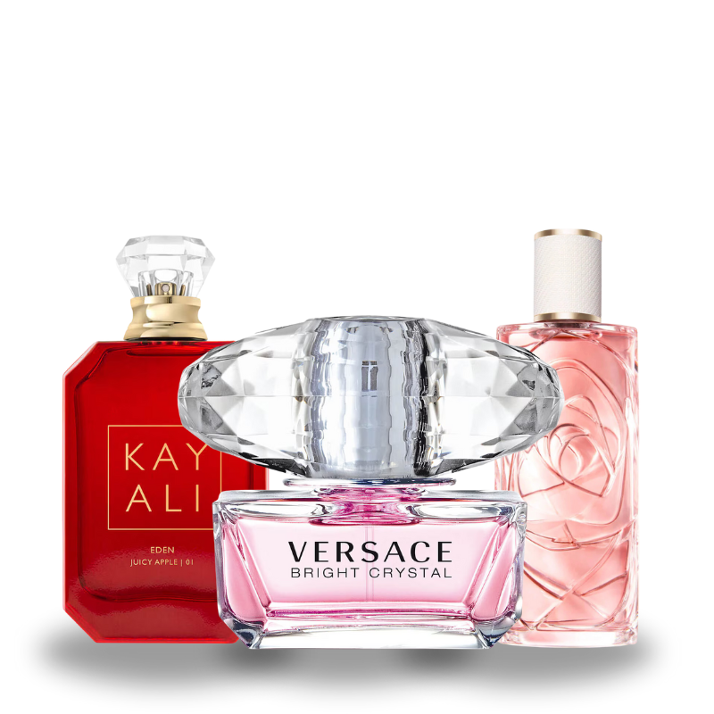Zestaw 3 perfum: KayAli Eden Juicy Apple 01, Versace Crystal Bright e Lâncome Over The Top 100ml
