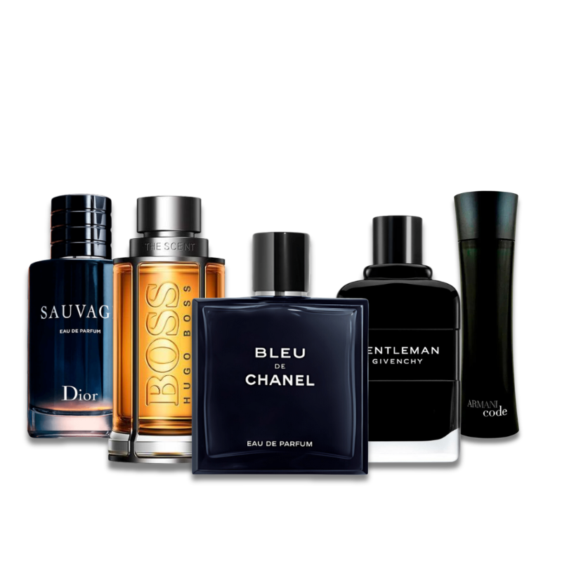 Zestaw 5 perfum: BLEU DE CHANEL, Givenchy GENTLEMAN, Hugo Boss BOSS, Dior SAUVAGE, ARMANI CODE 100ml
